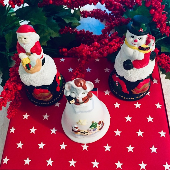 🎄Vintage Christmas Bells Santa, Snowman & Mouse🎄 - Picture 3 of 13